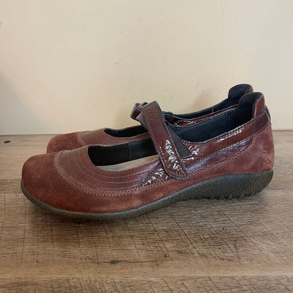 Naot Shoes - NAOT Shoes Women's Size 9/40 Brown Suede Patent Leather KIREI Mary Janes Flats